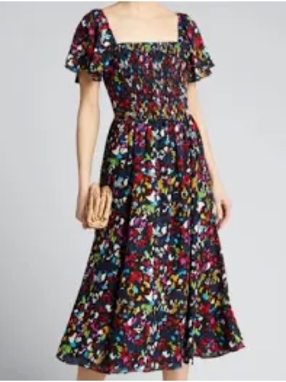 Tanya Taylor Glenda Fit & Flare Floral Dress Multicolor Size xs smocked ruffle